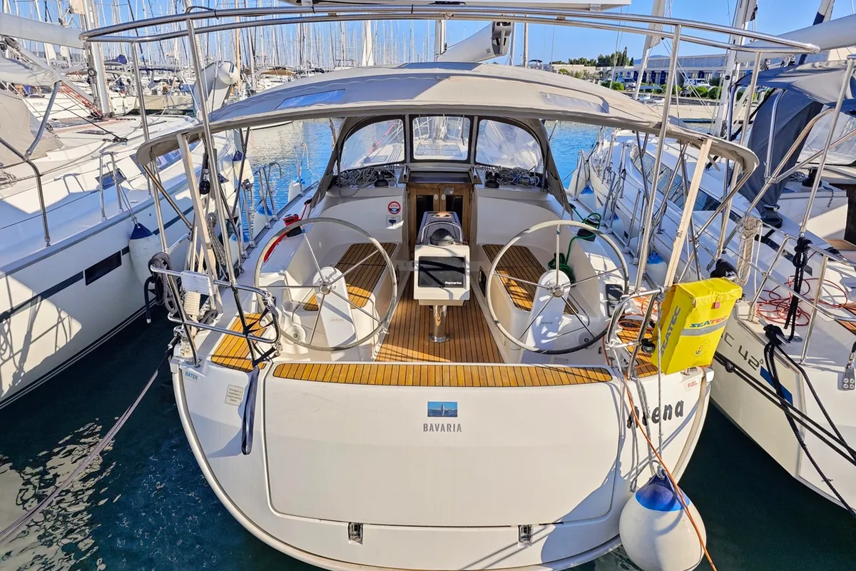 Exterior view of Atena, a Bavaria Cruiser 37 sailboat at Općina Sukošan, Croatia
