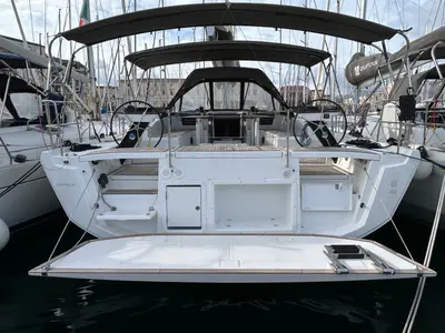 Deck of Salima, a Dufour 48 sailboat at Tonnarella, Italy