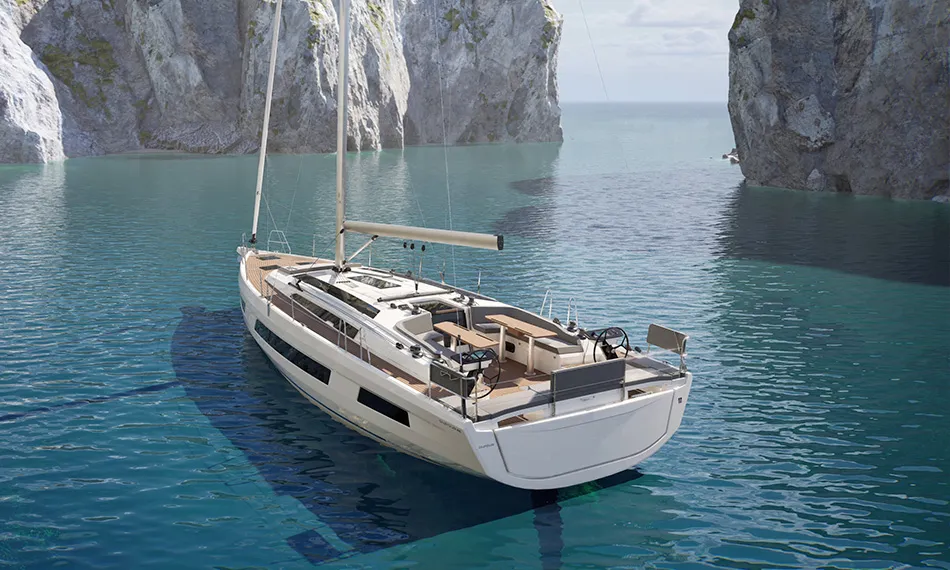 Exterior view of Salima, a Dufour 48 sailboat at Tonnarella, Italy