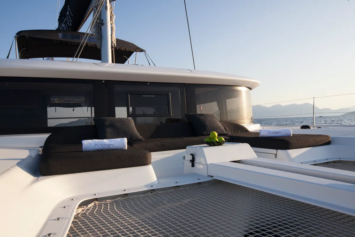 Deck of Kaizen, a Lagoon 46 catamaran at Municipal Unit of Rhodes, Greece