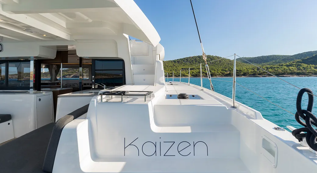 Deck of Kaizen, a Lagoon 46 catamaran at Municipal Unit of Rhodes, Greece
