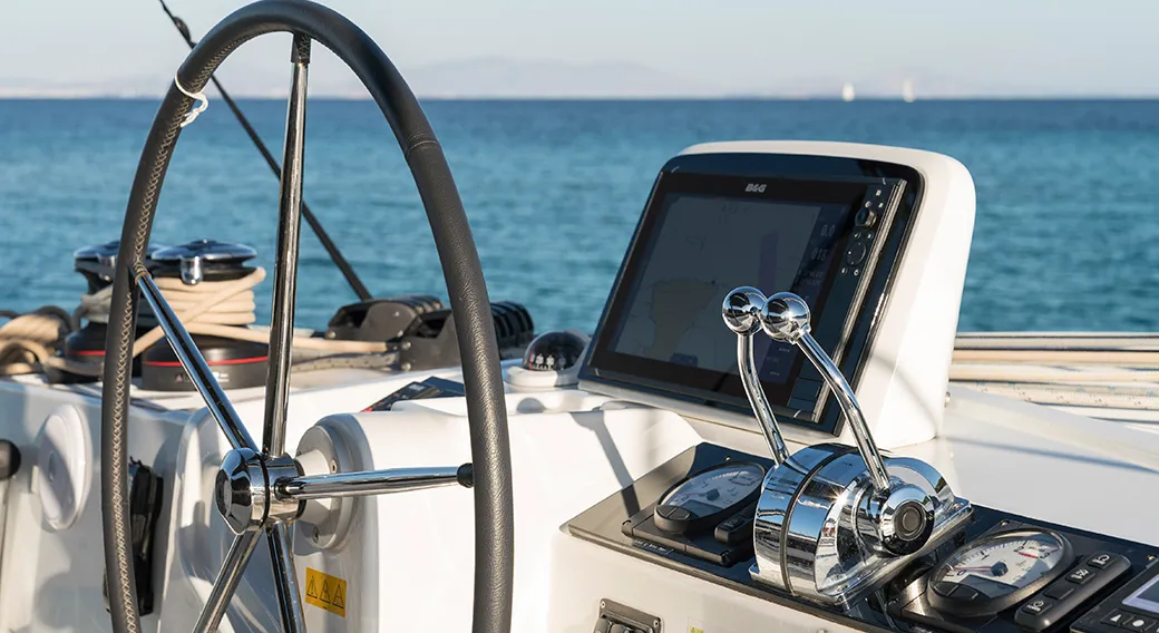 Cockpit of Kaizen, a Lagoon 46 catamaran at Municipal Unit of Rhodes, Greece