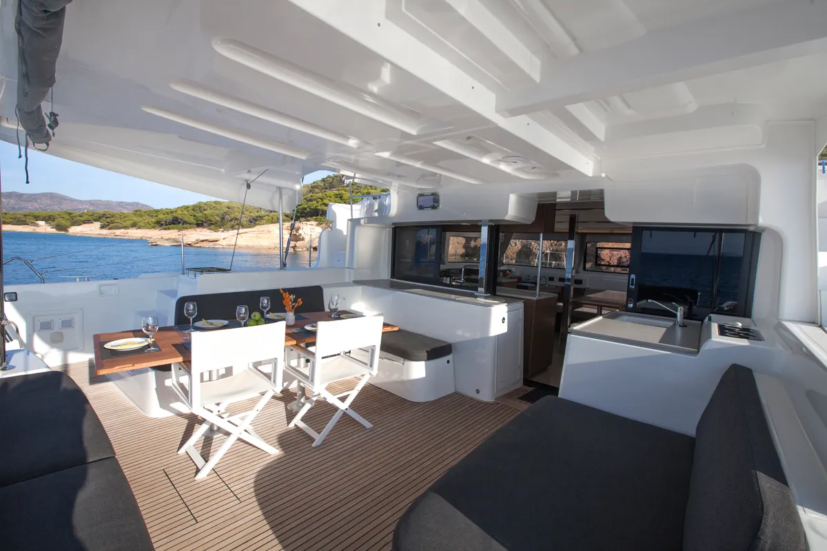 Deck of Kaizen, a Lagoon 46 catamaran at Municipal Unit of Rhodes, Greece