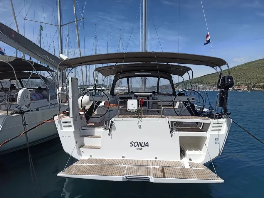 Exterior view of Sonja, a Dufour 530 sailboat at Seget Donji, Croatia