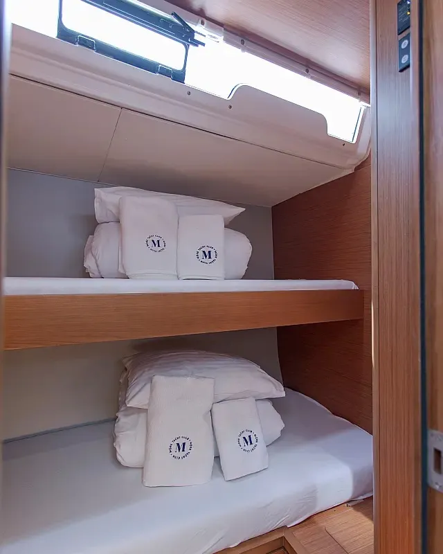 Cabin on Sonja, a Dufour 530 sailboat at Seget Donji, Croatia