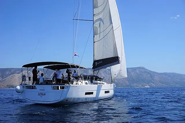 Exterior view of Sonja, a Dufour 530 sailboat at Seget Donji, Croatia