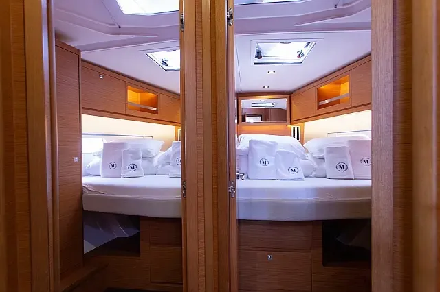 Cabin on Sonja, a Dufour 530 sailboat at Seget Donji, Croatia