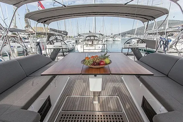 Deck of Sonja, a Dufour 530 sailboat at Seget Donji, Croatia