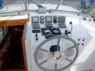 Cockpit of De Drait Renal 36, a motorboat at Drachten, Netherlands