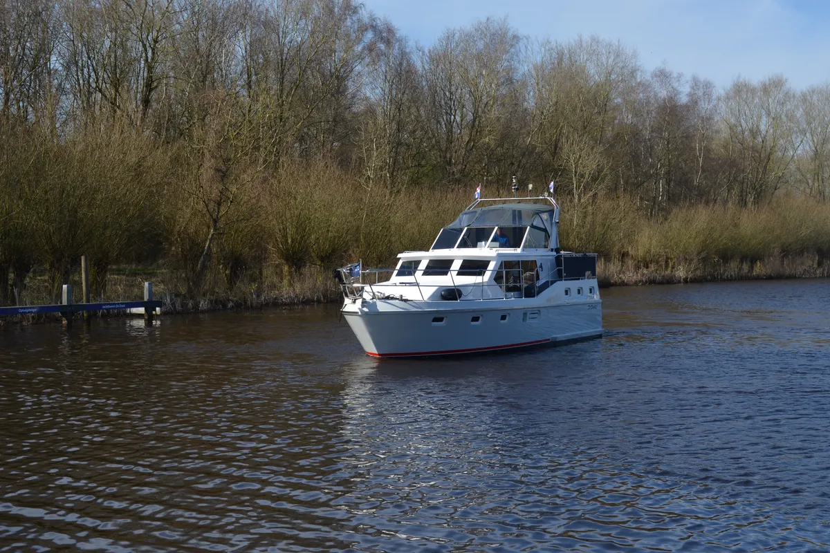 Exterior view of De Drait Renal 36, a motorboat at Drachten, Netherlands
