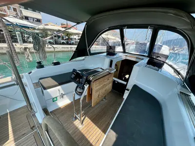 Cockpit of Why Not 19, a Hanse 348 sailboat at Municipal Unit of Lefkada, Greece