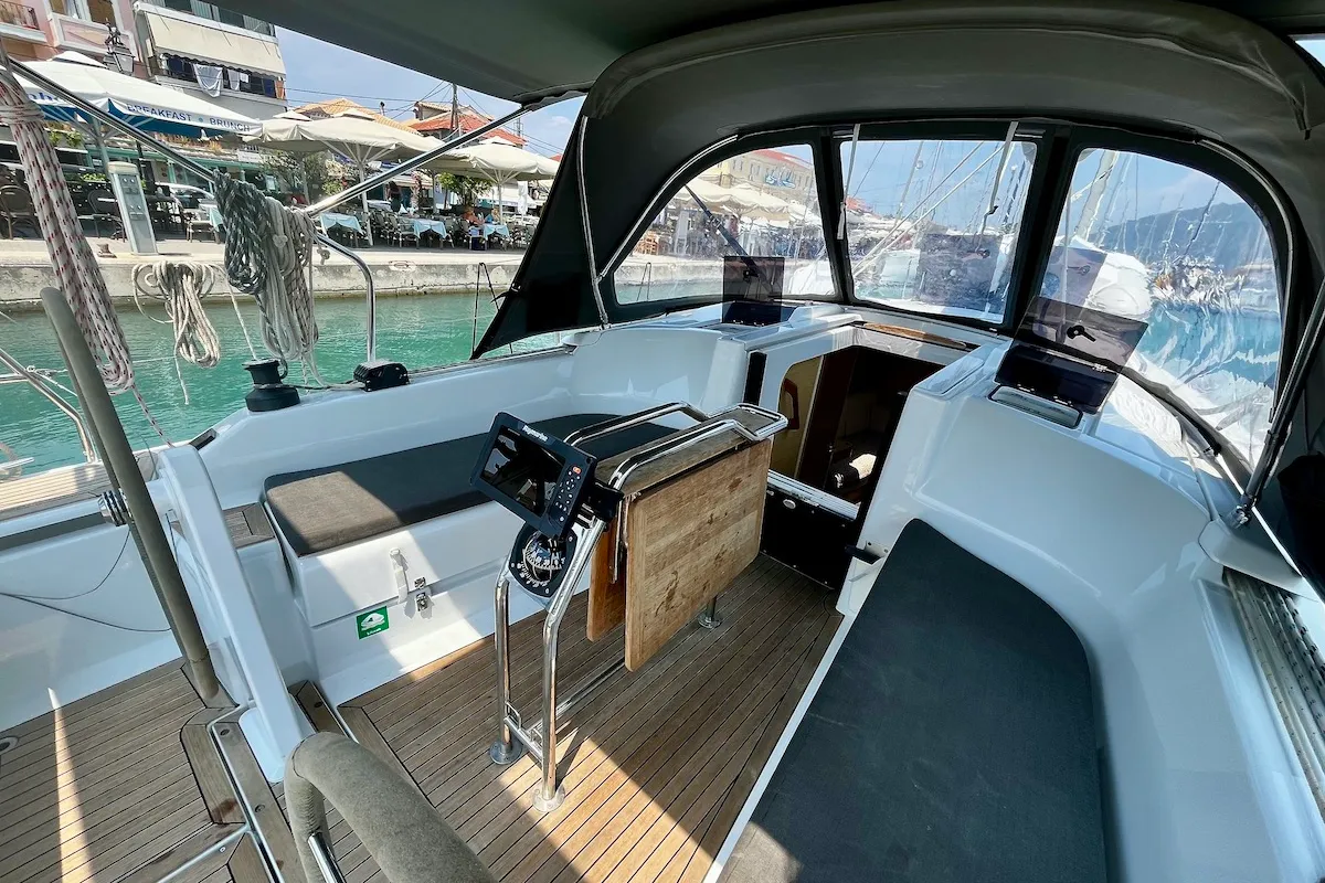 Cockpit of Why Not 19, a Hanse 348 sailboat at Municipal Unit of Lefkada, Greece