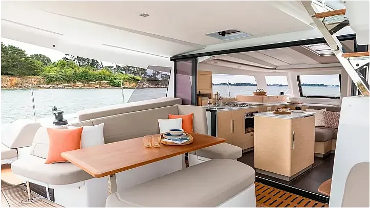 Salon of Montague, a Fountaine Pajot FP 41 Quatuor 4 catamaran at Municipal Unit of Lefkada, Greece