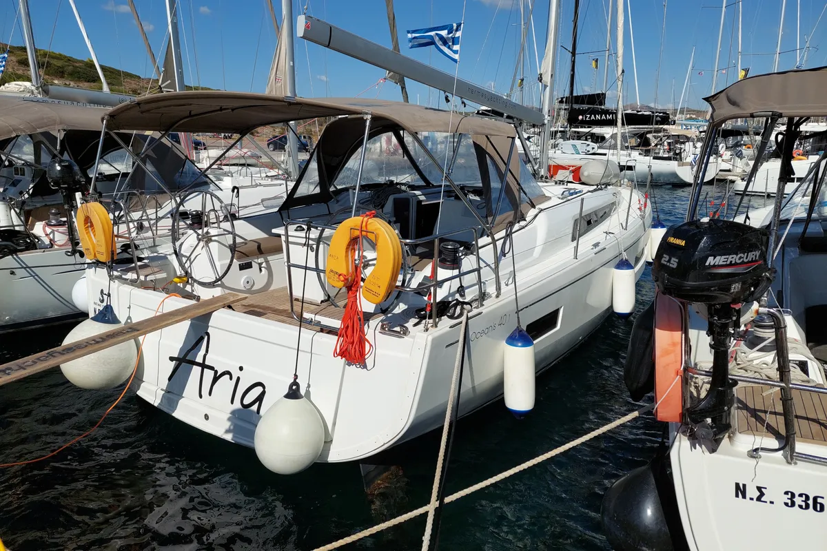 Exterior view of ARIA, a Beneteau Oceanis 40.1 sailboat at Municipal Unit of Lefkada, Greece