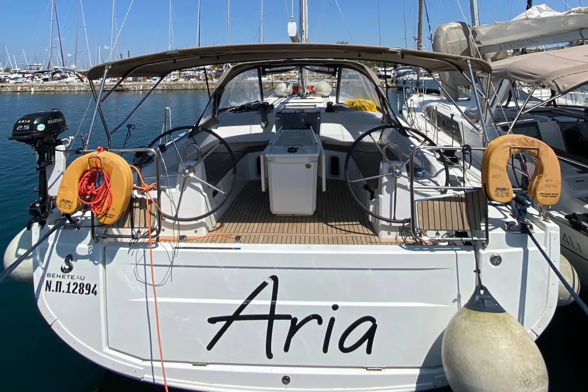 Exterior view of ARIA, a Beneteau Oceanis 40.1 sailboat at Municipal Unit of Lefkada, Greece