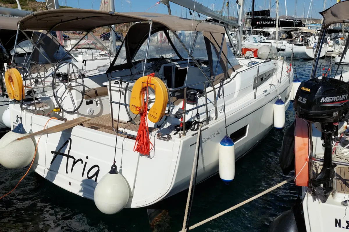 Exterior view of ARIA, a Beneteau Oceanis 40.1 sailboat at Municipal Unit of Lefkada, Greece