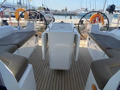 Cockpit of ARIA, a Beneteau Oceanis 40.1 sailboat at Municipal Unit of Lefkada, Greece