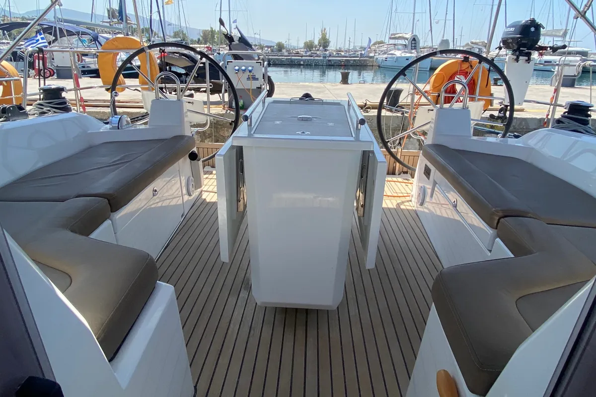 Cockpit of ARIA, a Beneteau Oceanis 40.1 sailboat at Municipal Unit of Lefkada, Greece