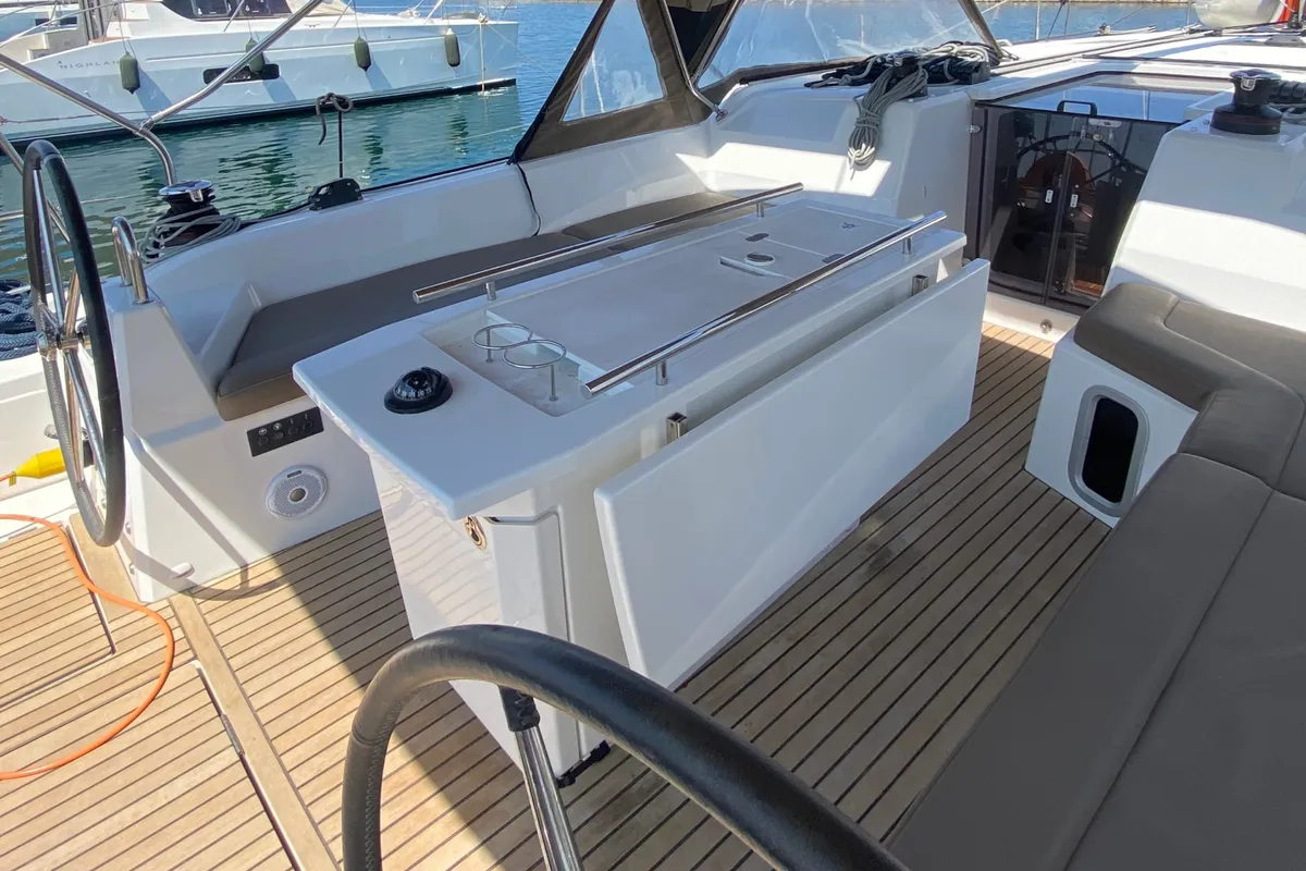 Cockpit of ARIA, a Beneteau Oceanis 40.1 sailboat at Municipal Unit of Lefkada, Greece