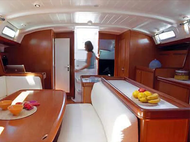 Salon of Amirante, a Beneteau Cyclades 50.5 sailboat at Athens, Greece
