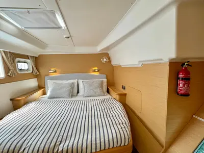 Cabin on Hot Wind, a Lagoon 440 catamaran at Olbia, Italy