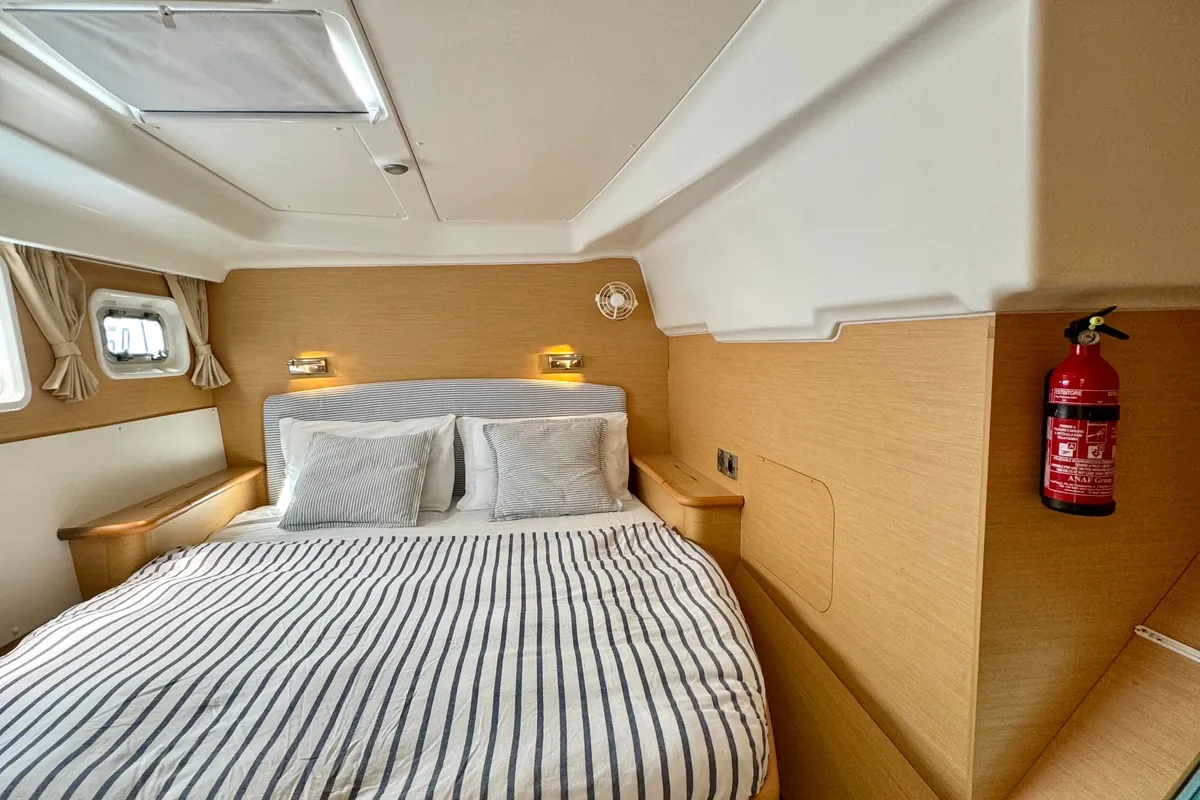 Cabin on Hot Wind, a Lagoon 440 catamaran at Olbia, Italy