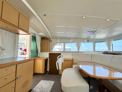 Salon of Hot Wind, a Lagoon 440 catamaran at Olbia, Italy