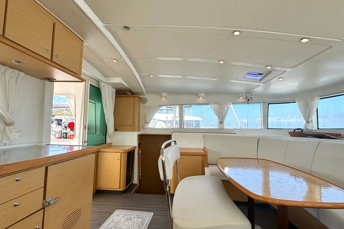 Salon of Hot Wind, a Lagoon 440 catamaran at Olbia, Italy