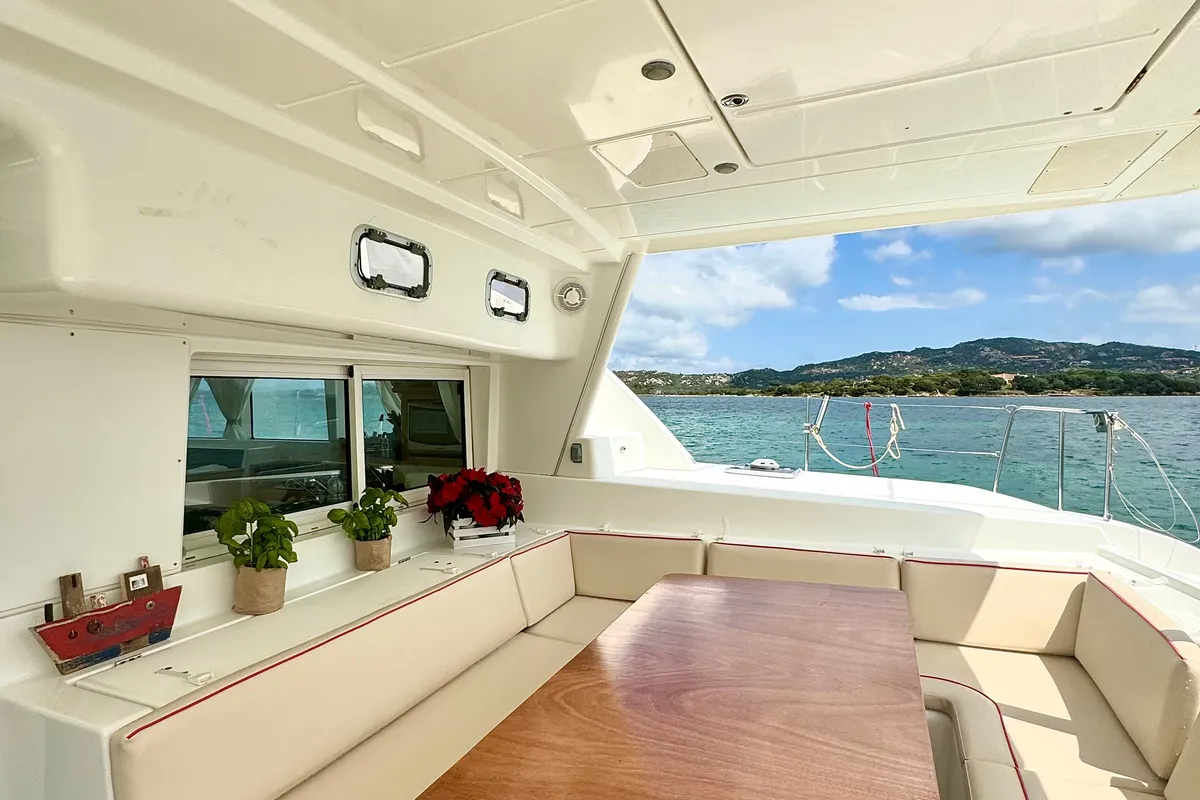 Deck of Hot Wind, a Lagoon 440 catamaran at Olbia, Italy
