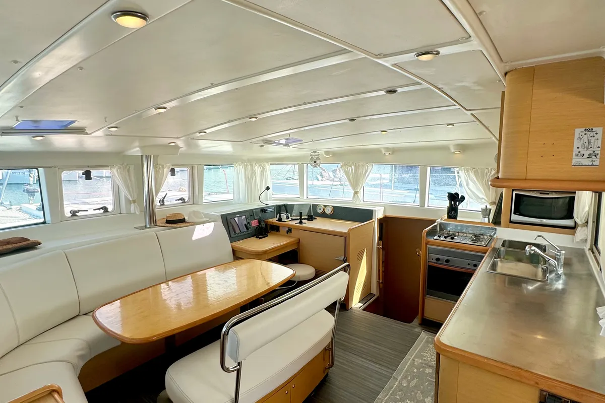 Salon of Hot Wind, a Lagoon 440 catamaran at Olbia, Italy