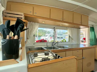 Galley of Hot Wind, a Lagoon 440 catamaran at Olbia, Italy