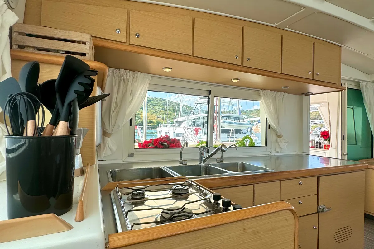 Galley of Hot Wind, a Lagoon 440 catamaran at Olbia, Italy