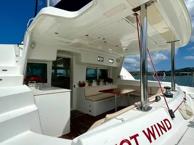 Deck of Hot Wind, a Lagoon 440 catamaran at Olbia, Italy