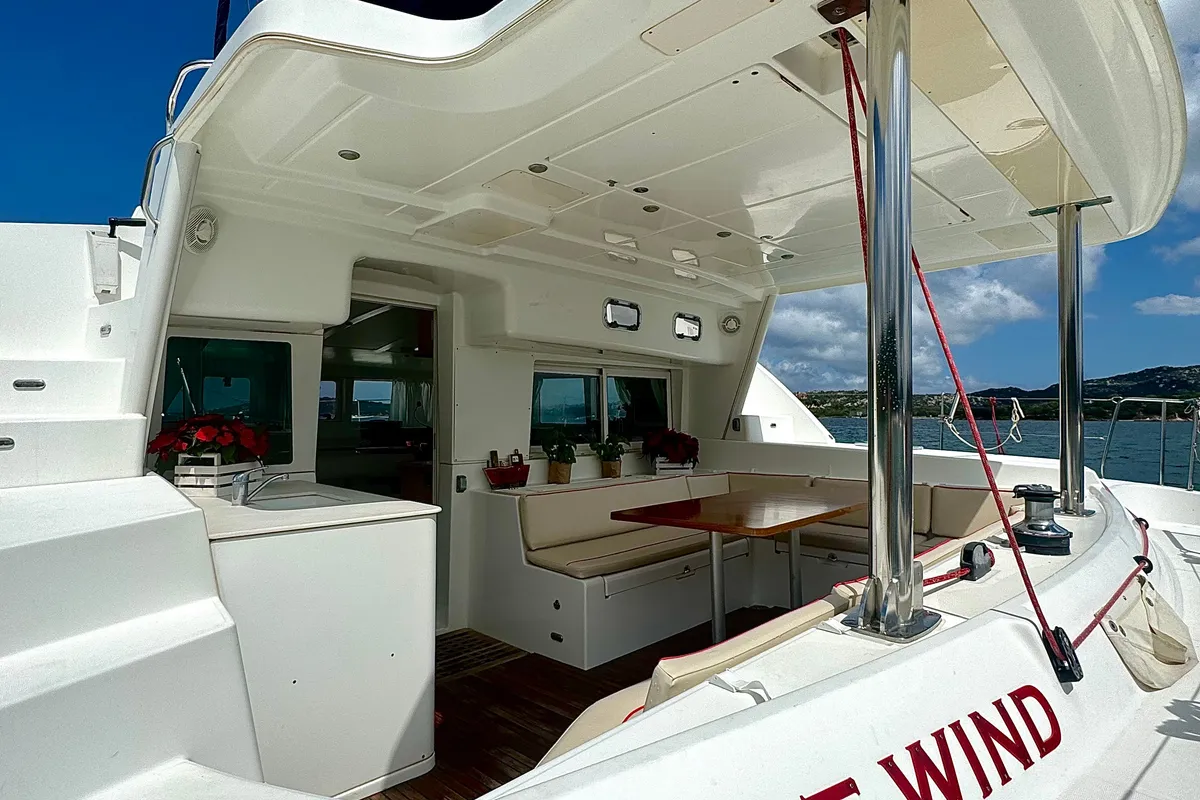 Deck of Hot Wind, a Lagoon 440 catamaran at Olbia, Italy