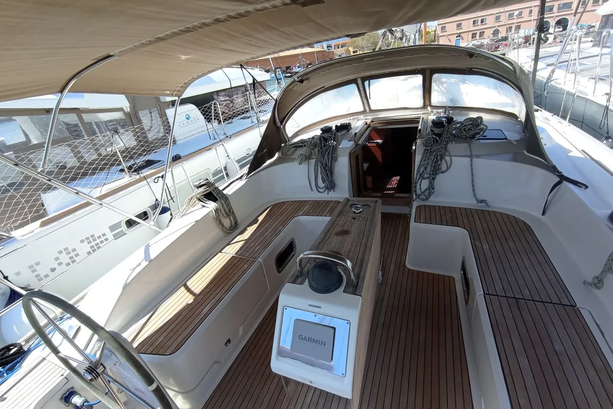 Cockpit of Alissa, a Bavaria Cruiser 51 sailboat at Palma de Mallorca, Spain