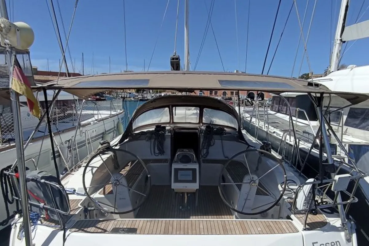 Cockpit of Alissa, a Bavaria Cruiser 51 sailboat at Palma de Mallorca, Spain