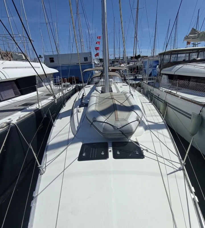 Exterior view of Alissa, a Bavaria Cruiser 51 sailboat at Palma de Mallorca, Spain