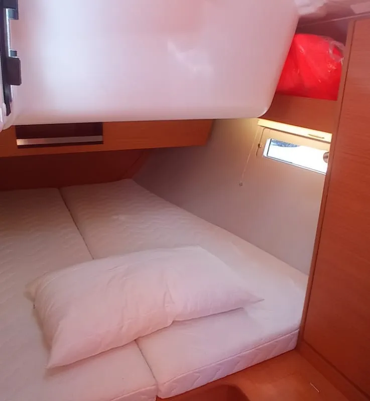 Cabin on Tiche, a Dufour 390 Grand Large sailboat at Palermo, Italy