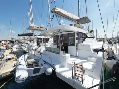Deck of Baycat, a Bali Catspace catamaran at Grad Biograd na Moru, Croatia