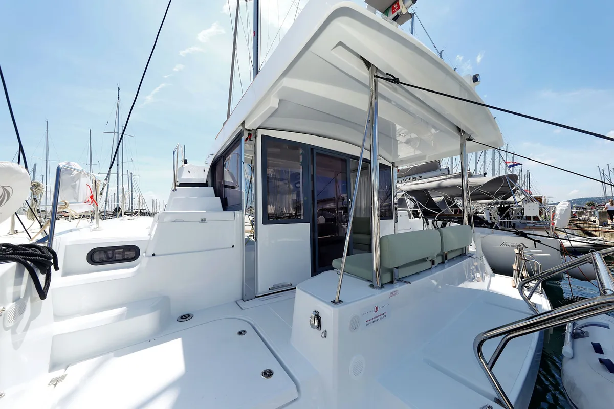 Deck of Baycat, a Bali Catspace catamaran at Grad Biograd na Moru, Croatia