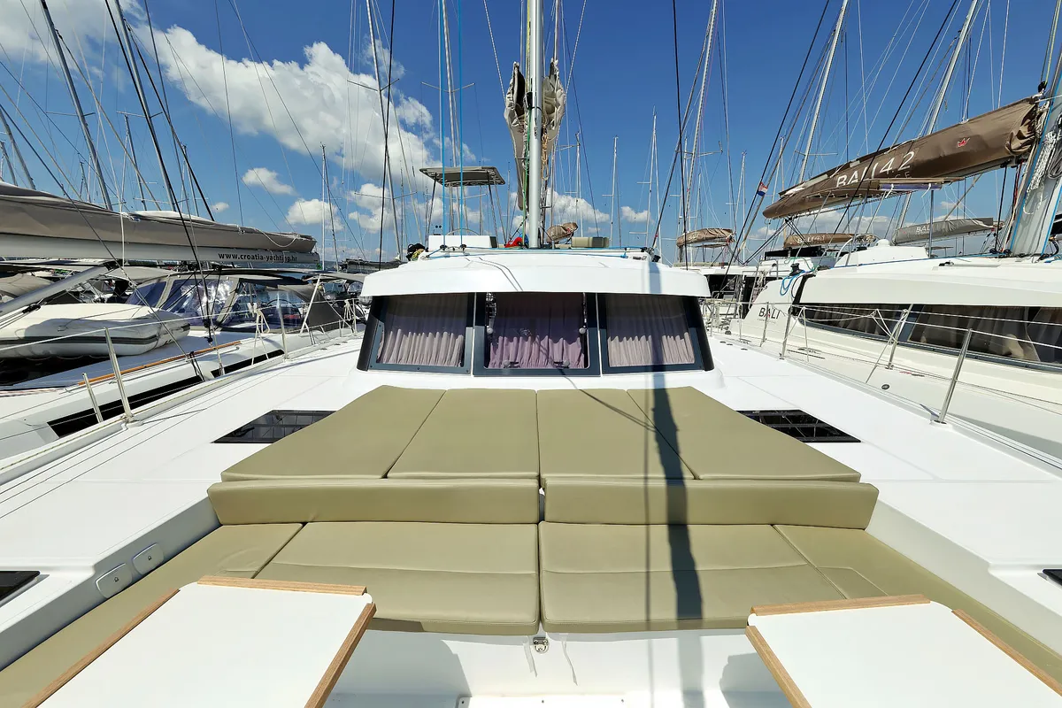 Deck of Baycat, a Bali Catspace catamaran at Grad Biograd na Moru, Croatia