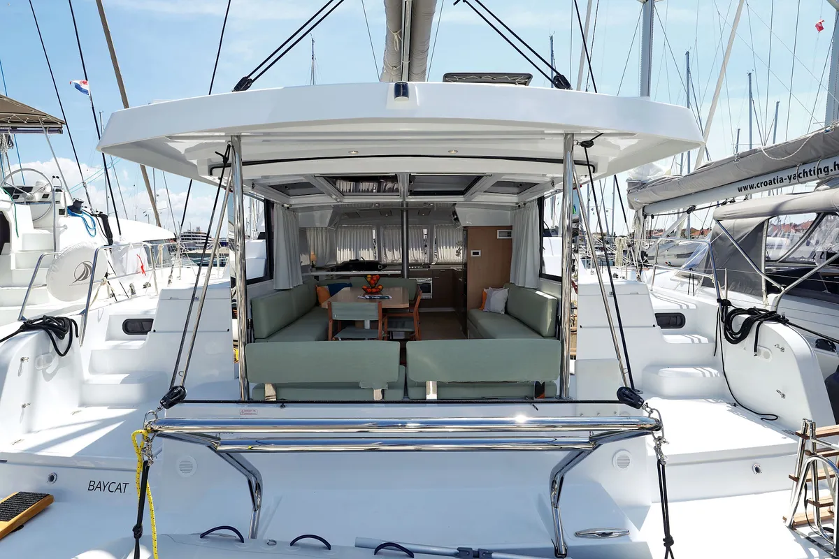 Deck of Baycat, a Bali Catspace catamaran at Grad Biograd na Moru, Croatia