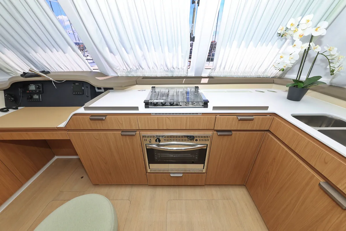 Galley of Baycat, a Bali Catspace catamaran at Grad Biograd na Moru, Croatia