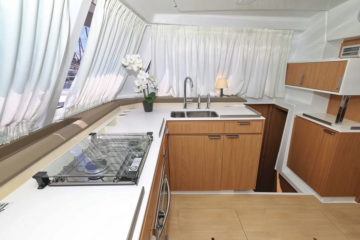 Galley of Baycat, a Bali Catspace catamaran at Grad Biograd na Moru, Croatia