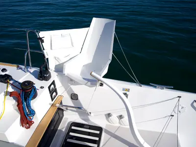 Cockpit of Manta Va'a, a Marsaudon Composites TS 42 catamaran at La Trinité-sur-Mer, France