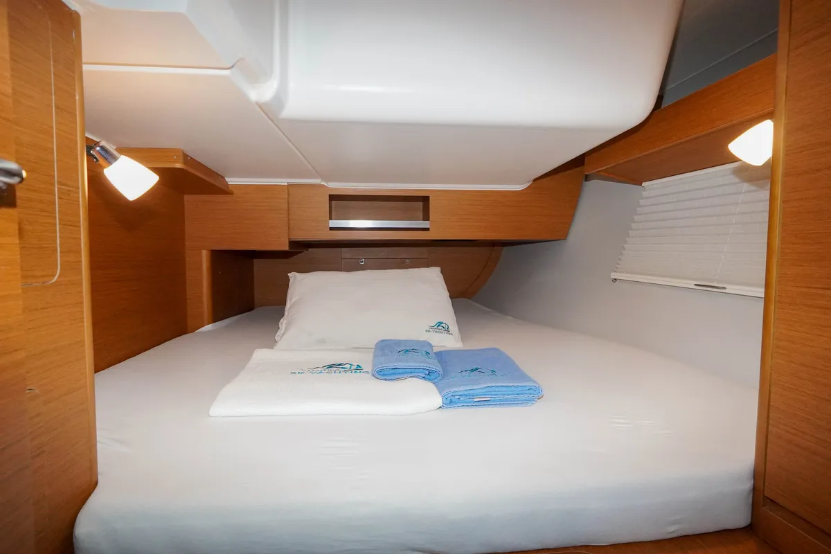 Cabin on Lady D, a Dufour 390 sailboat at Marmaris, Turkey