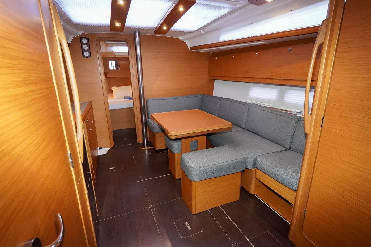 Salon of Lady D, a Dufour 390 sailboat at Marmaris, Turkey