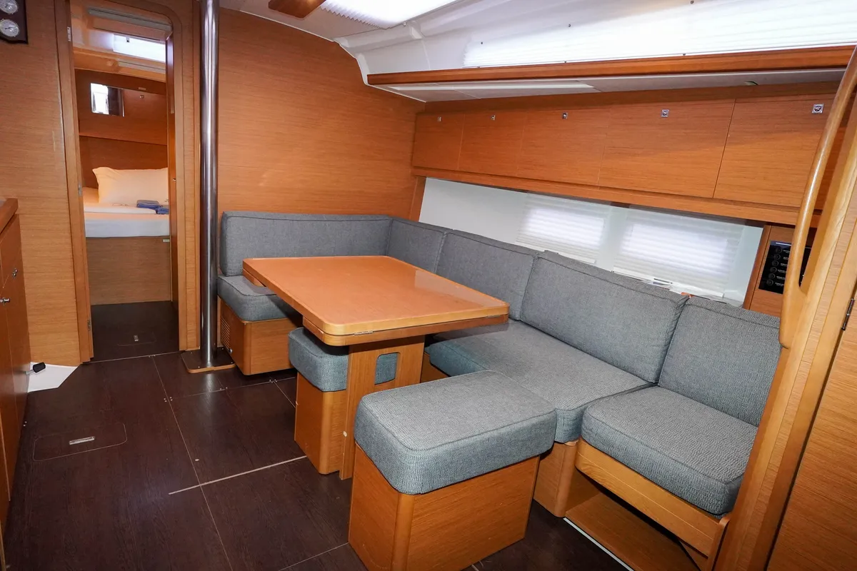 Salon of Lady D, a Dufour 390 sailboat at Marmaris, Turkey