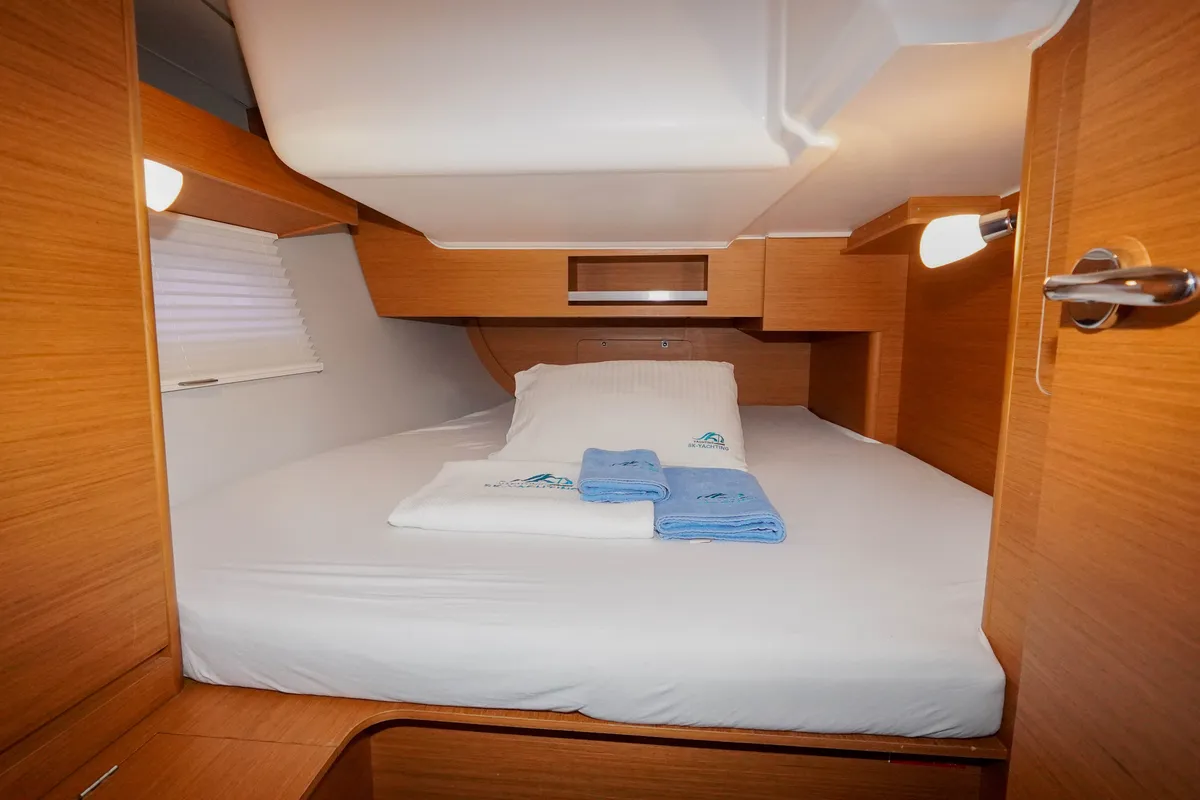 Cabin on Lady D, a Dufour 390 sailboat at Marmaris, Turkey