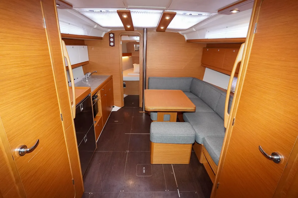 Salon of Lady D, a Dufour 390 sailboat at Marmaris, Turkey